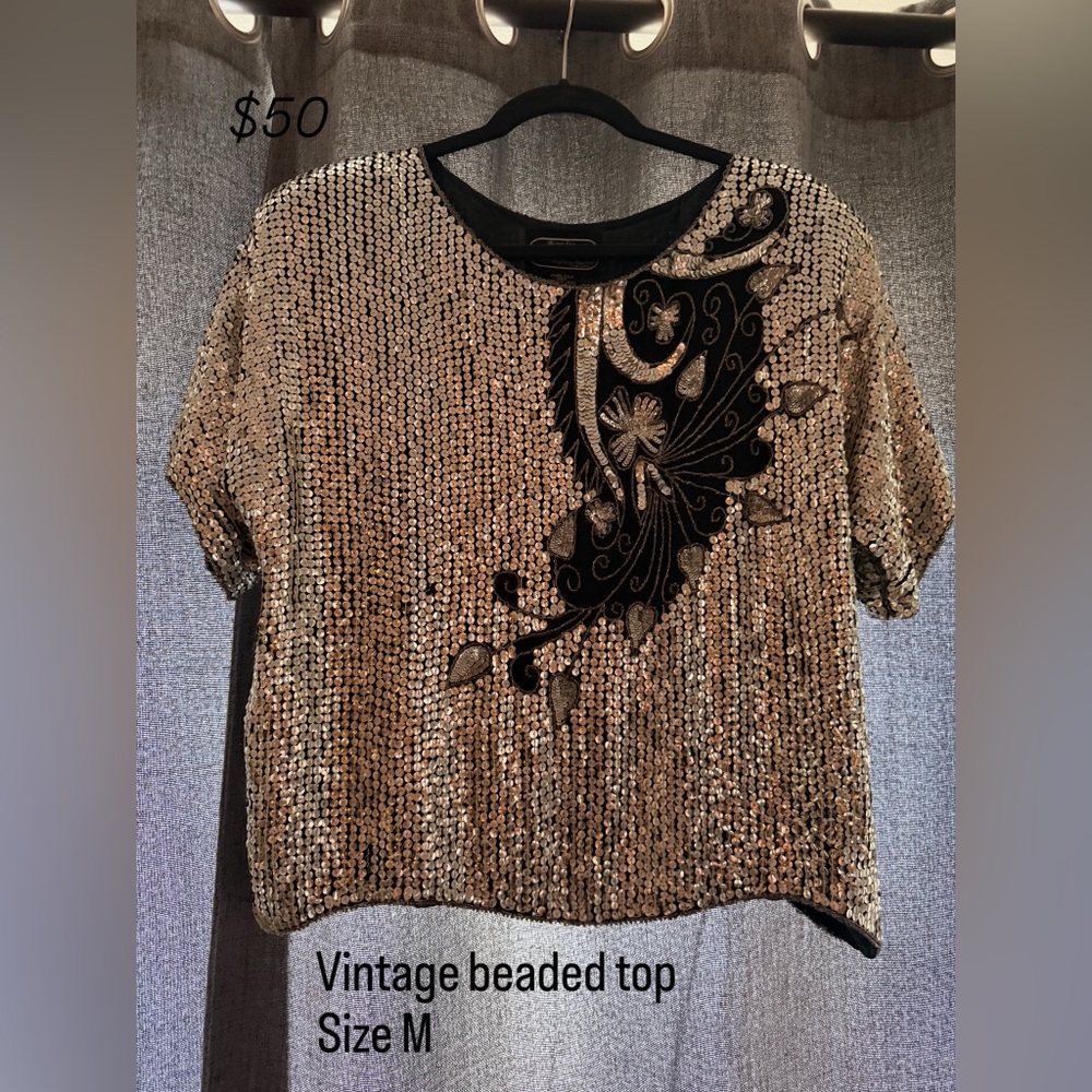 Sequin Embellished Gold and Black Top